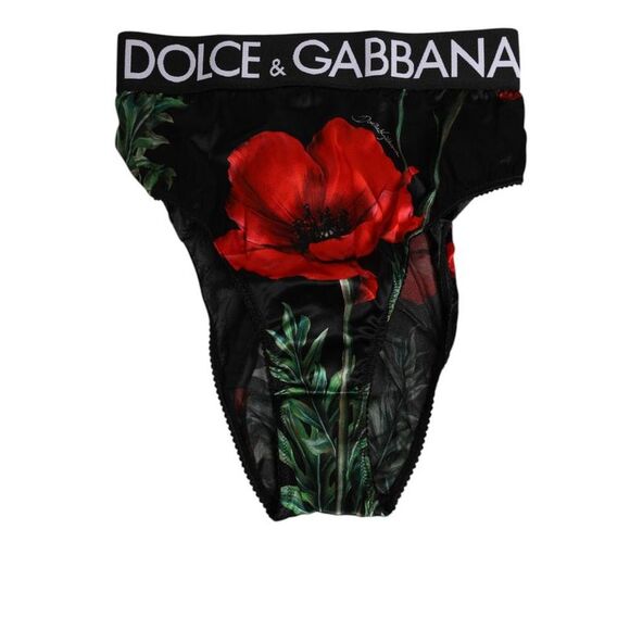 Dolce & Gabbana Floral Print Briefs Silk Blend Women Black and Red Underwear